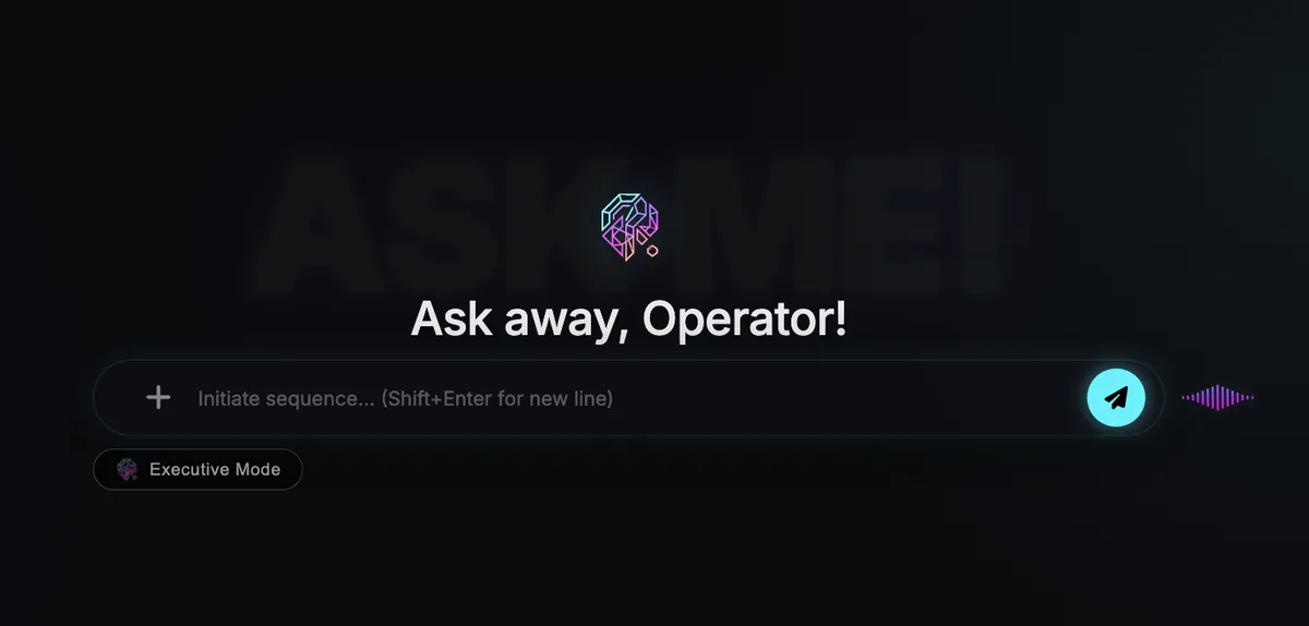 Ask Me command bar with voice and Executive Mode controls